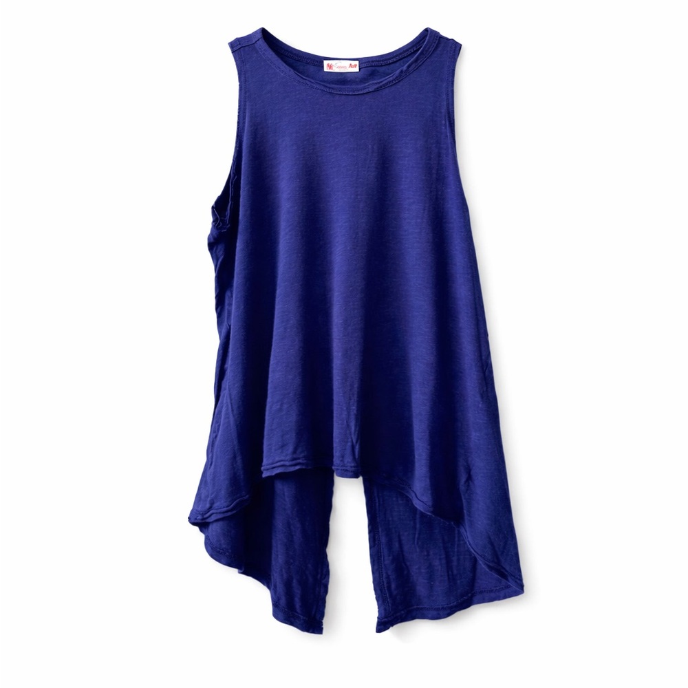 We-Ar Natural Royal Blue Tie-Back High-Low Tank Top